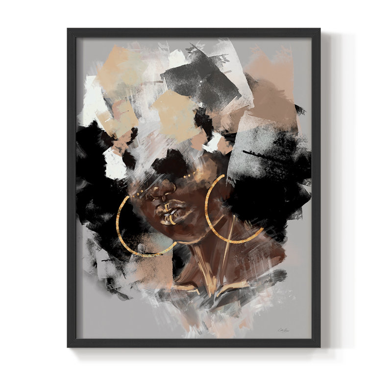 Reproduction encadrée Afro Pop - bois massif, Noir, H 20 po x l 16 po