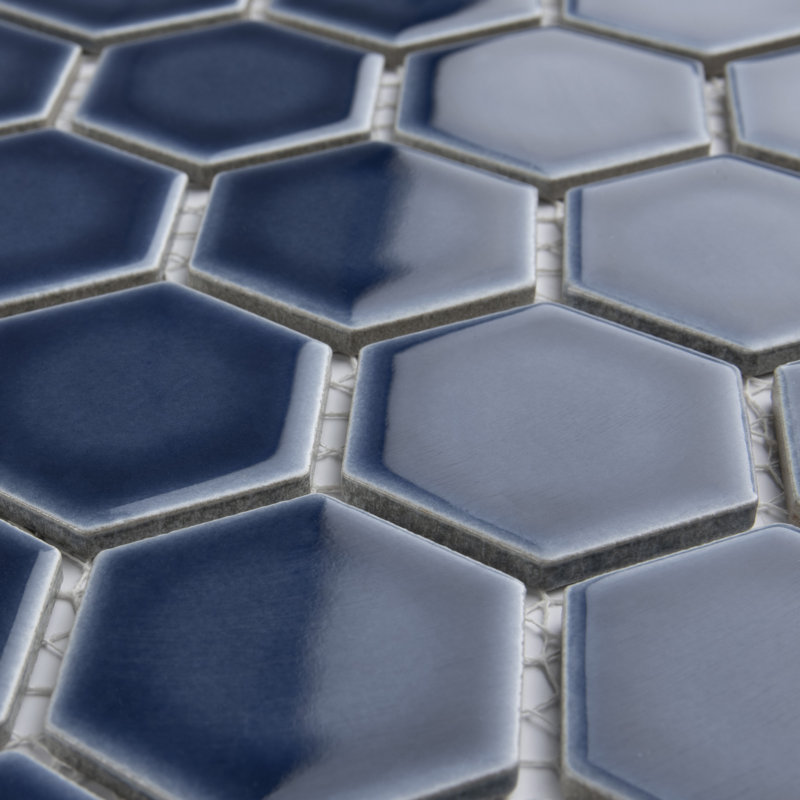 Hudson Due 2" x 2" Hex Porcelain Mosaic Wall & Floor Tile, Denim Blue