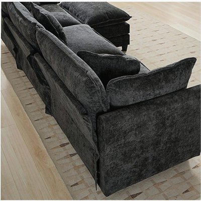 Canapé Cloud 4 places (le repose-pieds n'est pas inclus), canapé modulaire moderne, pour le salon, la chambre à coucher et les appartements, coussin de siège rembourré à double couche confortable, tissu chenille respirant, noir, SW5014BK