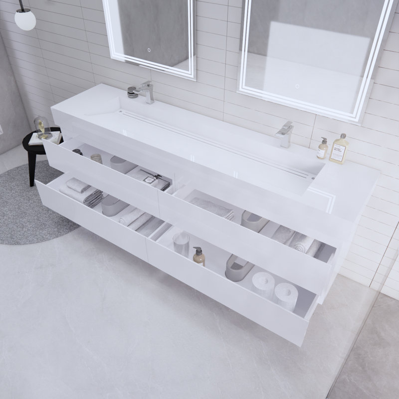 Babajide 83.3'' Bathroom Vanity with Acrylic Top, High Gloss White