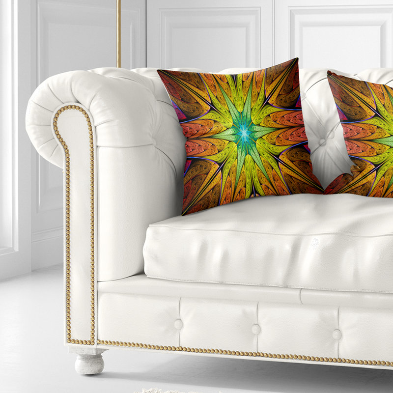 Coussin abstrait à motif abstrait fractal, 18 po x 18 po, Jaune, Coussin décoratif