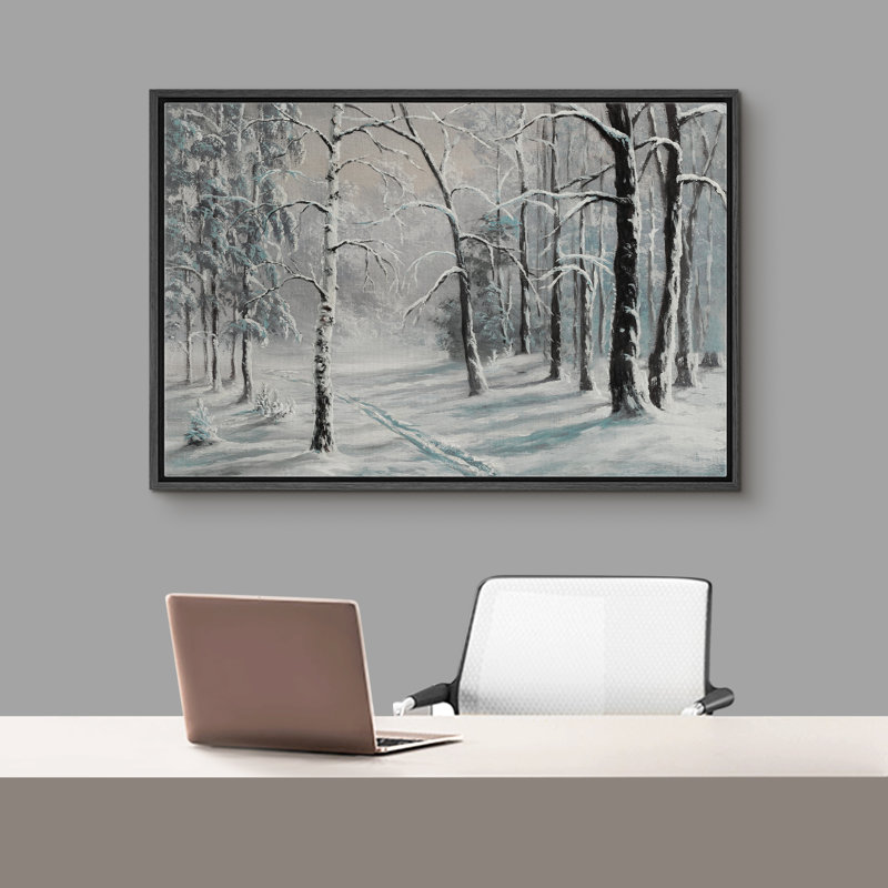 «Snowy Forest Tree Winter Landscape Vintage Rustic Country Decor», reproduction d'art sur toile encadrée, H 16 po x l 24 po