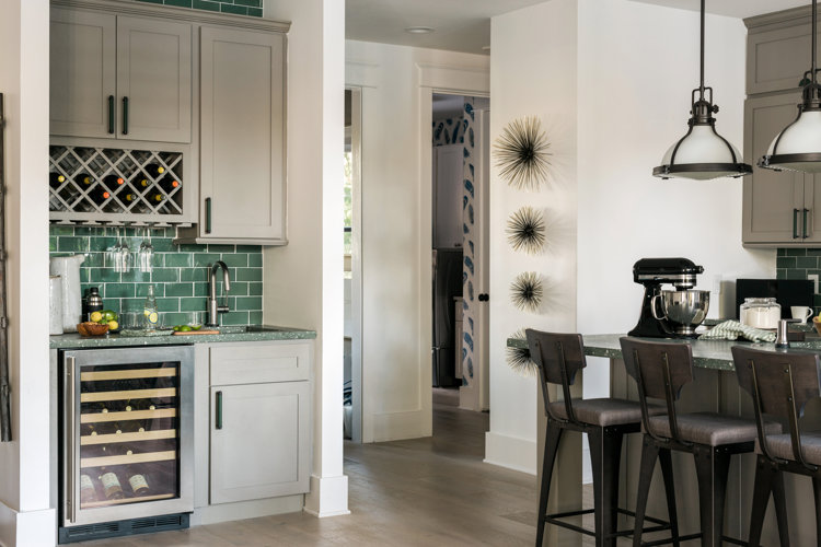 a wet bar with a wine fridge equals easy entertaining