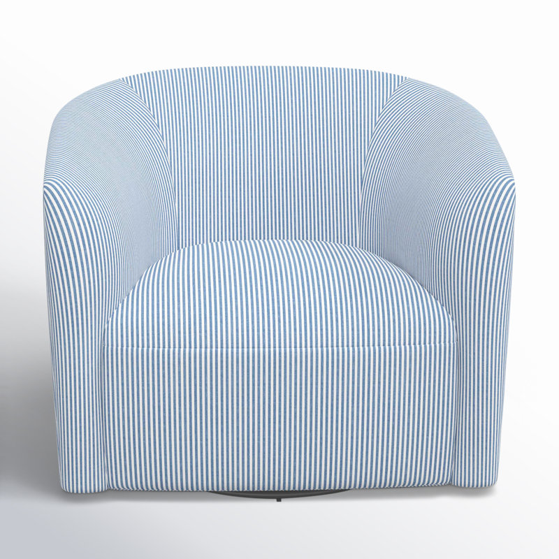 Marita Upholstered Swivel Barrel Chair, Prep Stripe Blue