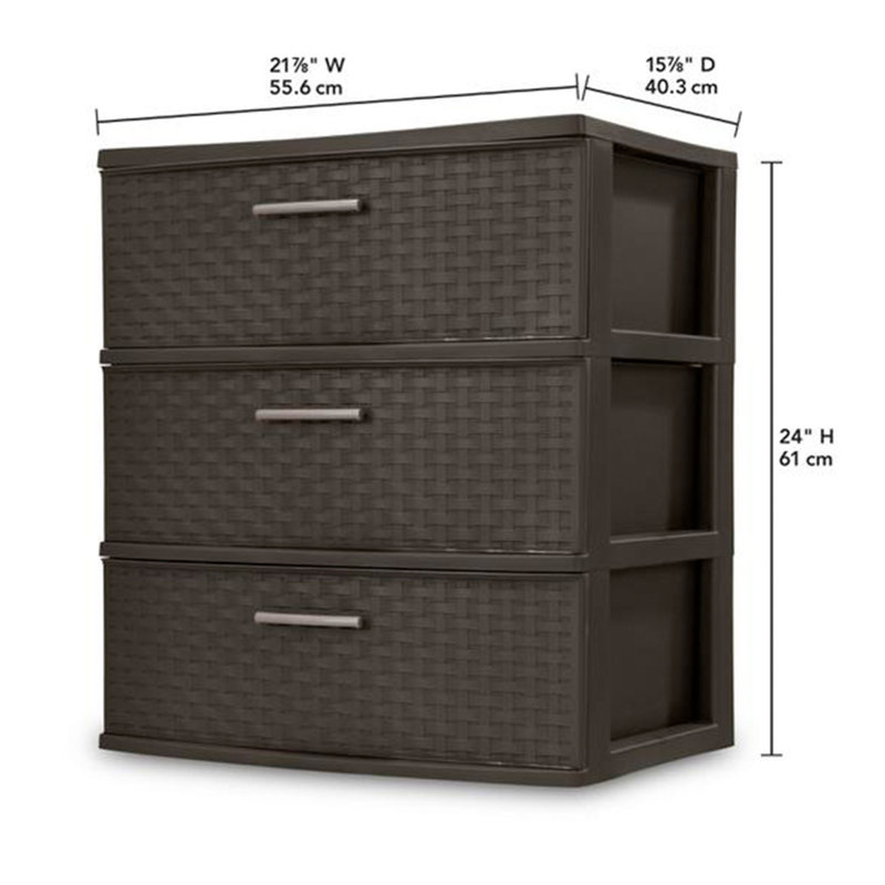 Sterilite 25306P01 Spacious 3-Drawer Wide Weave Design Storage Tower, Brown