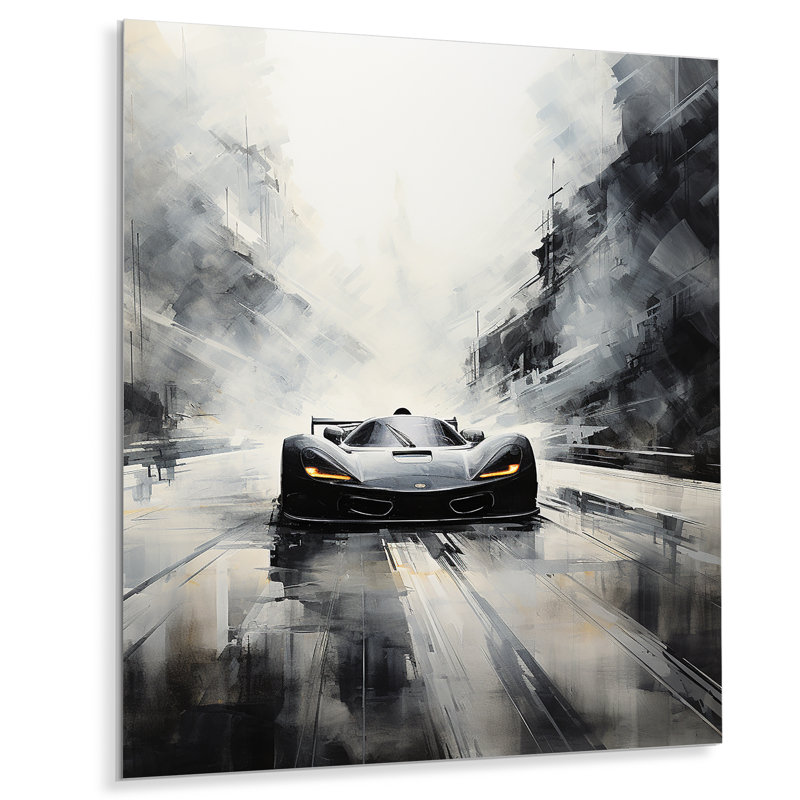 Gris, voiture de course minimaliste I - art mural en métal, H 20 po x l 12 po x P 1 po