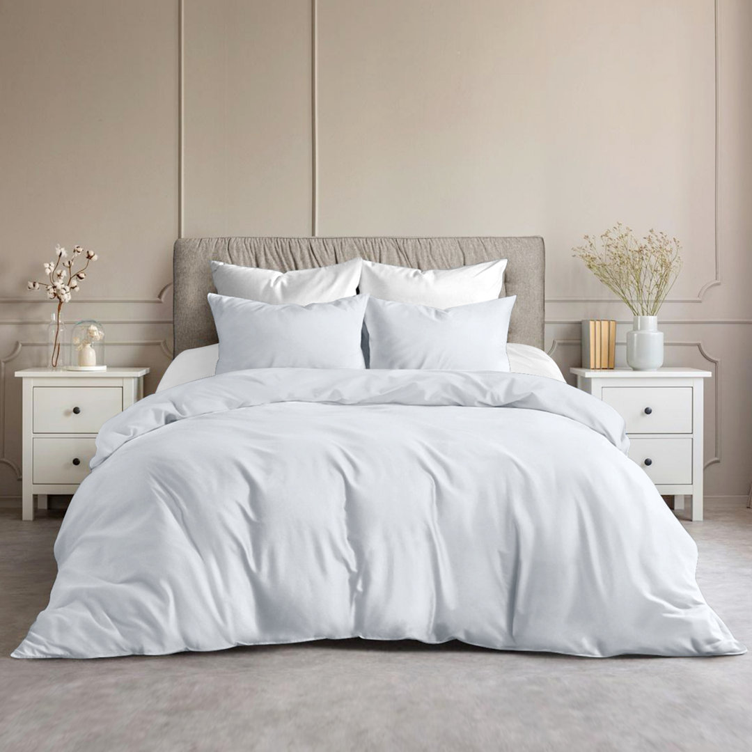 Plain Microfibre Reversible Contemporary Luxury Quilt Duvet Cover with Pillow Cases