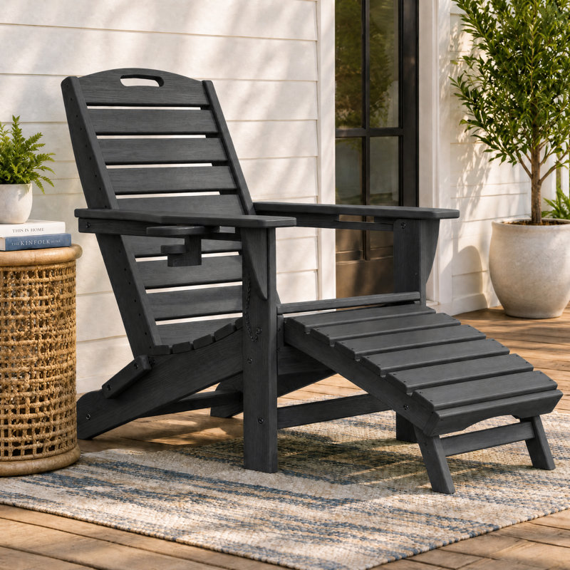 Chaise pliante en PEHD Adirondack avec repose-pieds rétractable, Noir