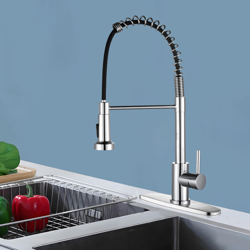 Robinet de cuisine avec douchette rétractable industrielle à 1 poignée 1 trou ou robinet à 3 trous pour lavabos-lavabos utilitaires de style campagnard, acier inoxydable, chrome