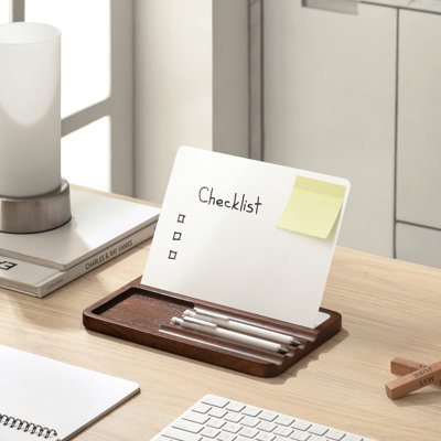 Organisateur de bureau 2 en 1 en bois massif avec tableau blanc magnétique, fente pour notes et rangement caché - Accessoire de bureau moderne