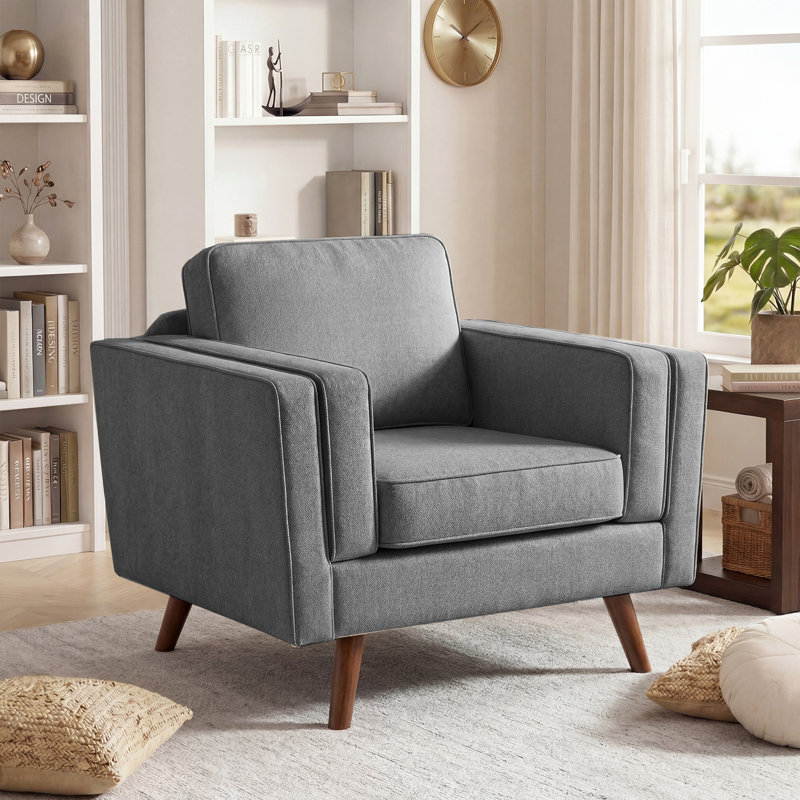 Fauteuil d'appoint rembourré de 39,3 po de largeur avec pieds en bois massif Havens, Light Grey Chenille