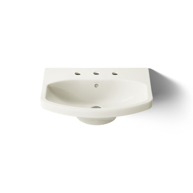 Cimarron Vitreous China 23" Pedestal Bathroom Sink with Overflow, Biscuit, 8" Centerset