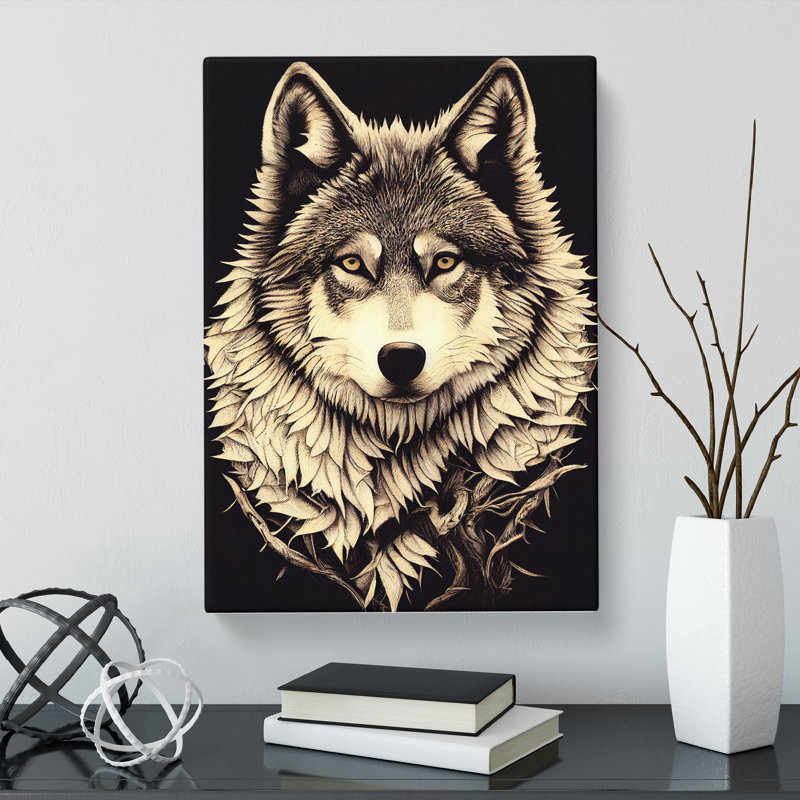 CAN-V0523-2910X Wolf Decoupage - Wrapped Canvas Print, 76cm H x 50cm W x 3cm D