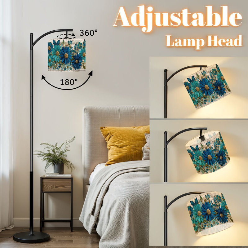 Lampe sur pied à arc avec abat-jour réglable Charmante lampe à bordure florale à la main à la main