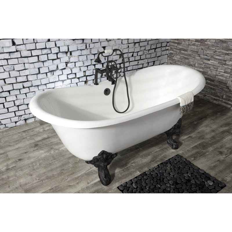 Kingston Brass Aqua Eden 67-Inch Cast Iron Oval Double Slipper Clawfoot Tub (7-Inch Faucet Drillings), Matte Black