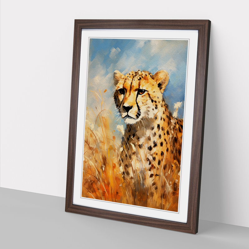 Cheetah Impressionism No.2 - Single Picture Frame Print on Wood, Walnut Framed, 46cm H x 34cm W x 2cm D