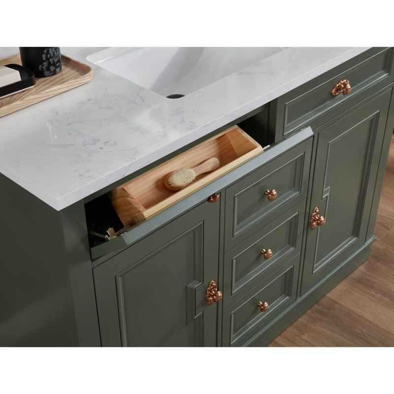 48" Solid Wood Sink Vanity  With 1' Artificial Stone Top, Pewter Green, Rose Gold
