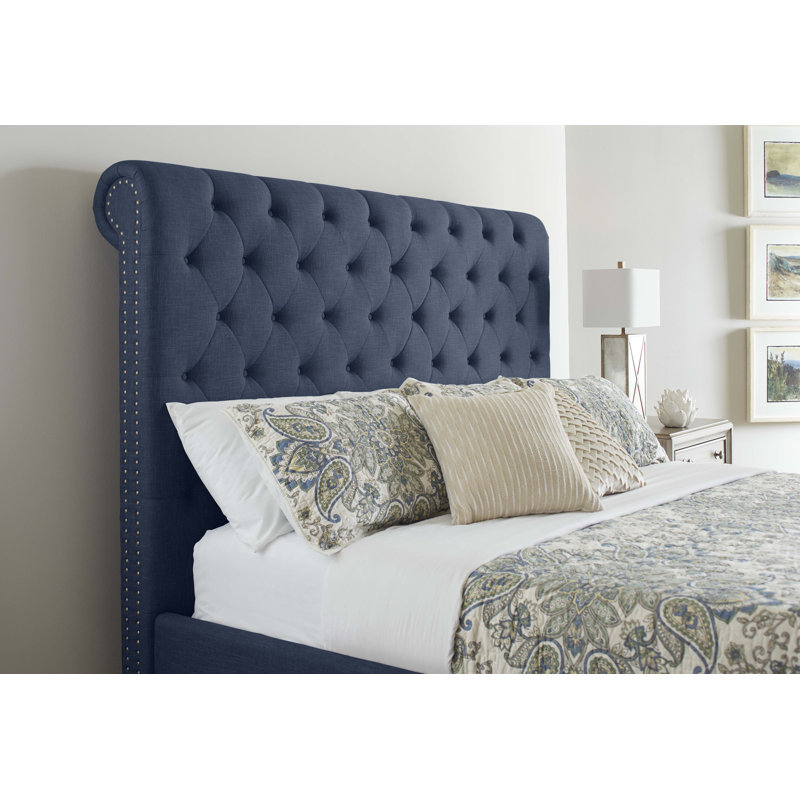 Eiver Upholstered Sleigh Bed, Queen, Navy