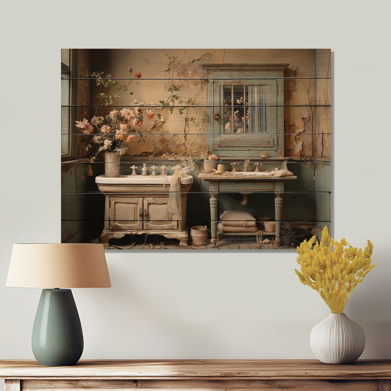 «Lawryn Bathroom Bathroom Vintage Charm II», reproduction sur bois, H 10 po x l 20 po x P 0,78 po