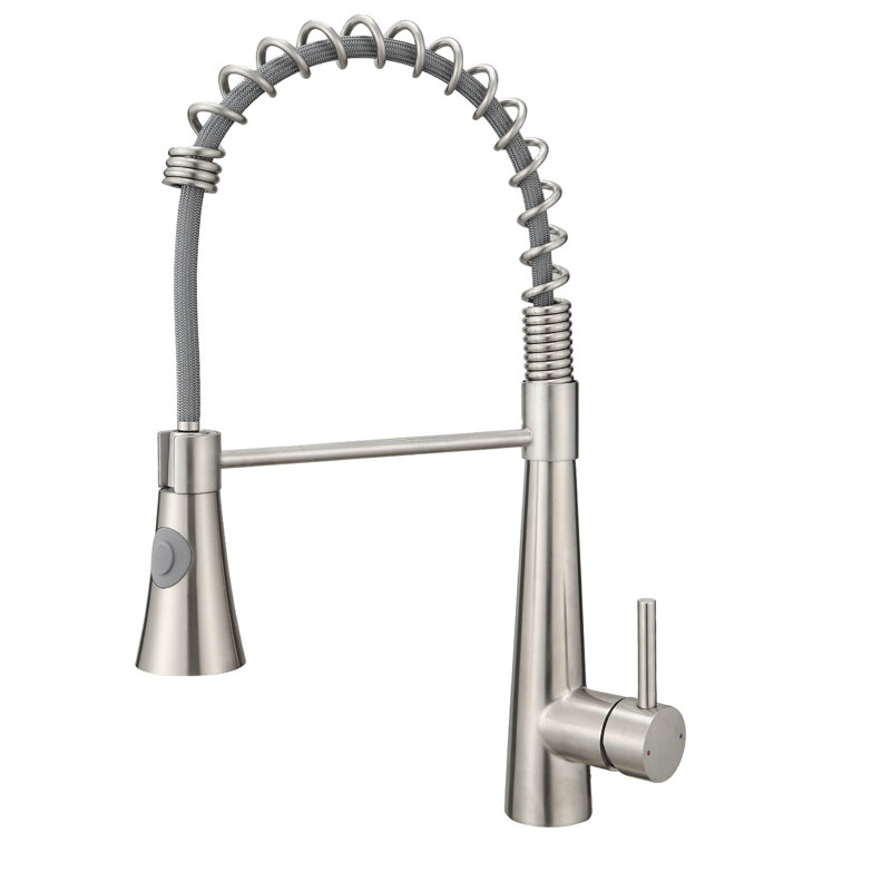 Robinet de cuisine contemporain en nickel brossé avec douchette extractible - Gestion efficace de l'eau, mélange d'eau chaude et froide facilement