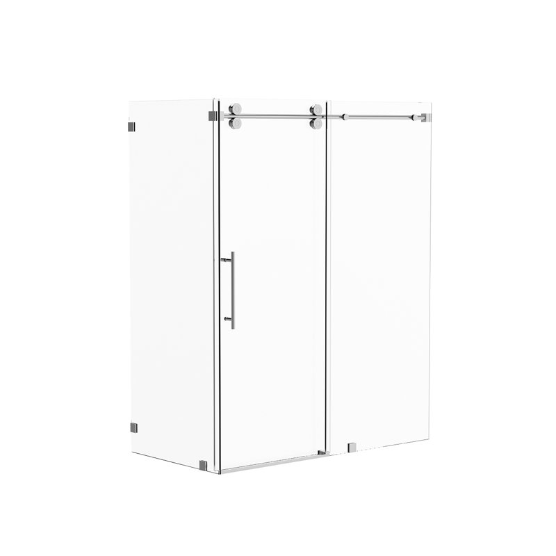 Radiance 54 In. W X 34 In. D X 76 In. H Sliding Frameless Corner Shower Enclosure With Clear Glass, Polished Chrome