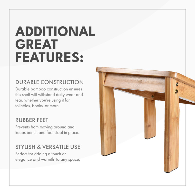 Natural Bamboo Shower Seat Bench with Underneath Shelf