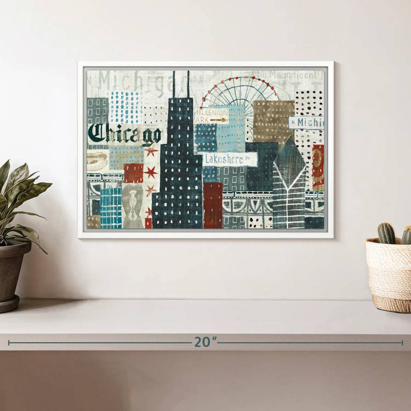 «Hey Chicago», Cadre flottant blanc, 13 po x 9 po