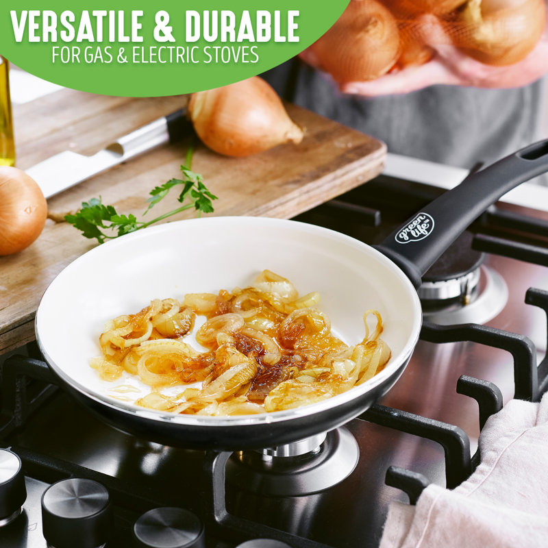 Black and Cream Aluminum Ceramic Nonstick Frying Pan Set