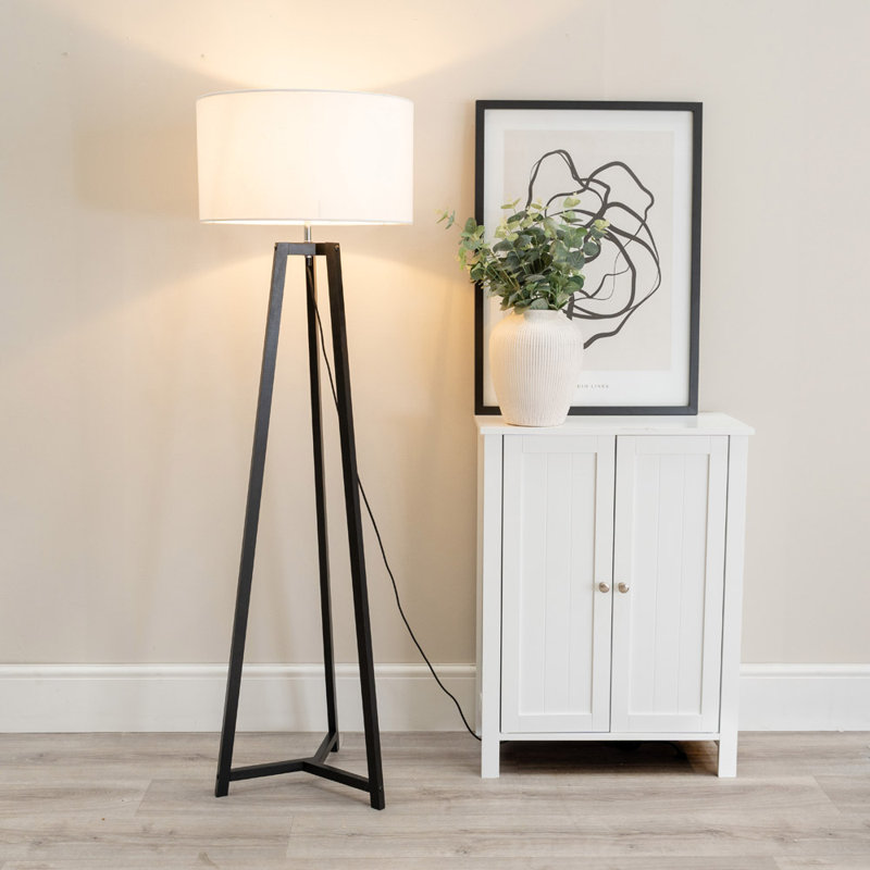 Rhavyn 148cm Traditional Floor Lamp, White, Matte Black