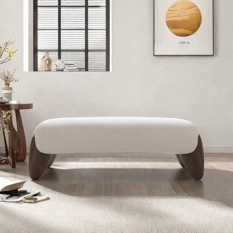 Simple bench cream sand hair stool rest, 16.93" H x 55.12" W x 17.72" D