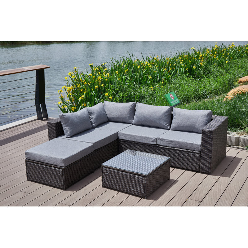 Canapé modulaire d'extérieur de 86 po avec coussins Brack, Marron, gris