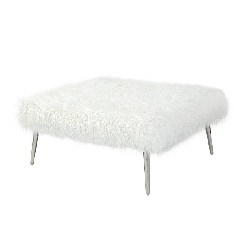 Repose-pieds carré large de 36 po Kenzie, Blanc, Argent