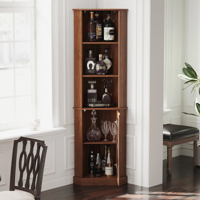 Armoire de bar 71,25 po de hauteur avec rangement, armoire à boissons en bois avec tablettes ouvertes et porte grillagée en métal