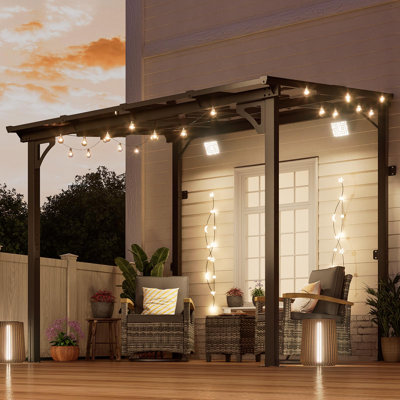 Yardgracewall Mounted Lean To Metal Awnings With Sloped Roof, Solar Light