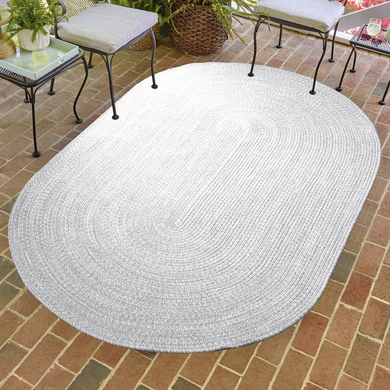 Ulmer Braided Reversible Two-Tone Indoor Outdoor Runner or Area Rug, Oval 8' x 10'