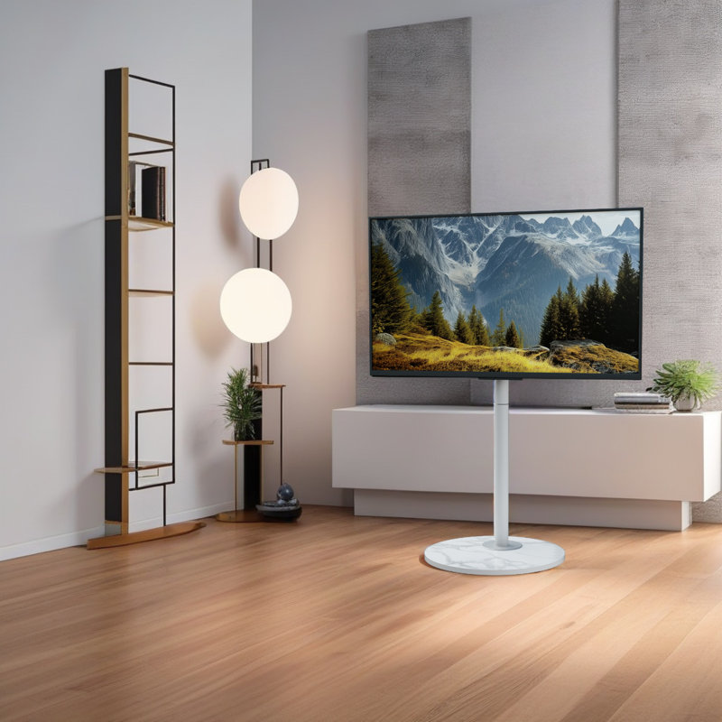Meuble télé moderne et blanc pour meuble télé pivotant réglable en hauteur de 40 à 75 po 