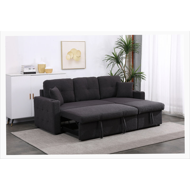 Canapé-lit modulaire avec méridienne avec rangement Lambswool, Laine gris foncé