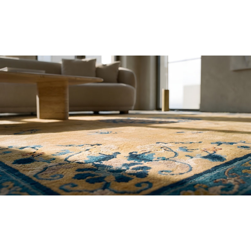 Antique Peking Chinese Medallion Yellow 1930s Rug