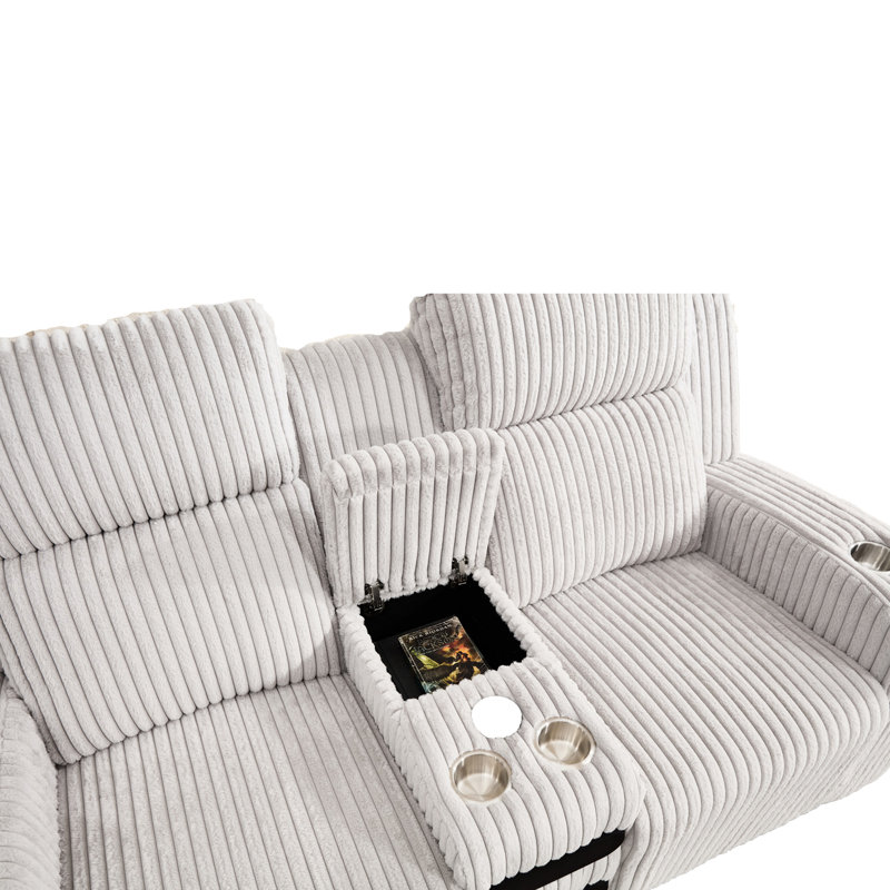 Fauteuil inclinable Corduroy 2, inclinaison manuelle avec haut-parleur intégré, recharge sans fil et fonction de rebond rapide pour un confort optimal. Revêtement en velours côtelé, chargement, haut-parleur. Rembourrage doux comme un nuage. Gris. Accueil Bliss