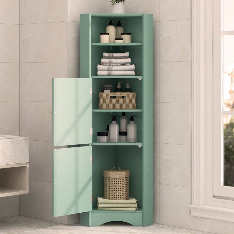 Freestanding Corner Storage Cabinet For Bathroom Living Room, Mint Green