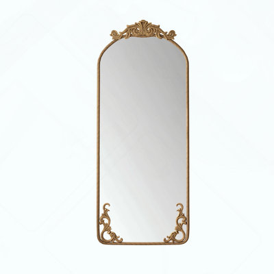 Arched Full Body Mirror with Vintage Ornate Carved Appliques