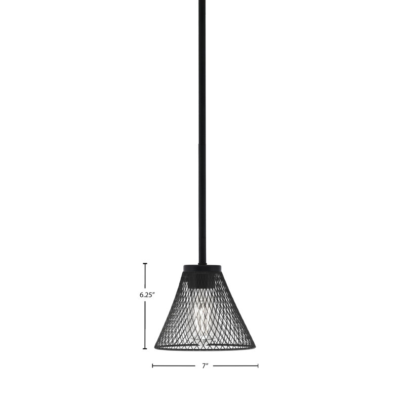 Mini-luminaire suspendu 1 lumière Amarmula, finition noir mat, abat-jour conique en métal noir mat 7 po