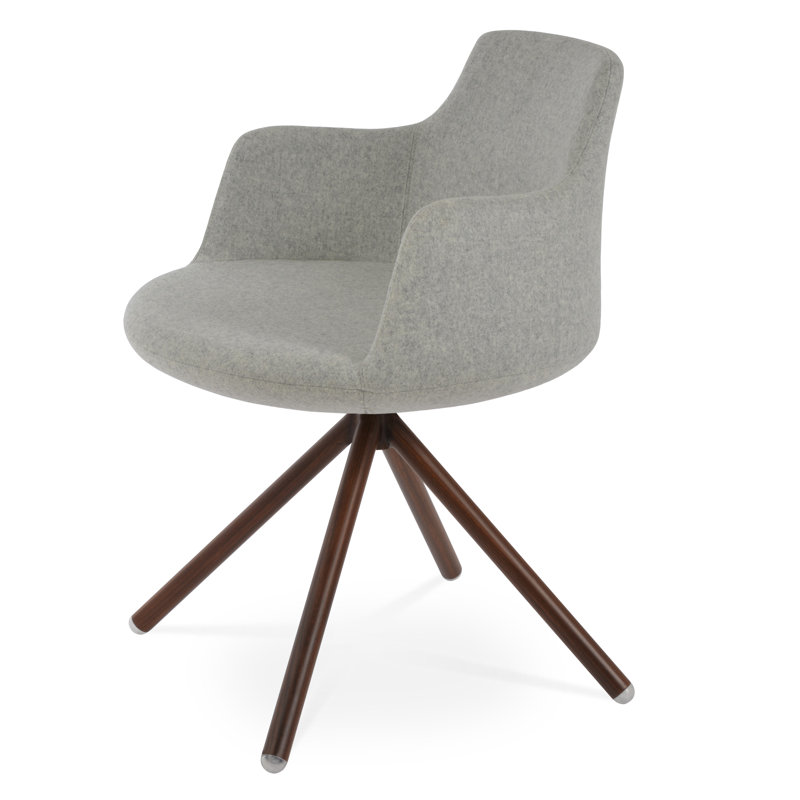 Chaise avec accoudoirs Dervish, Laine argentée, Noyer