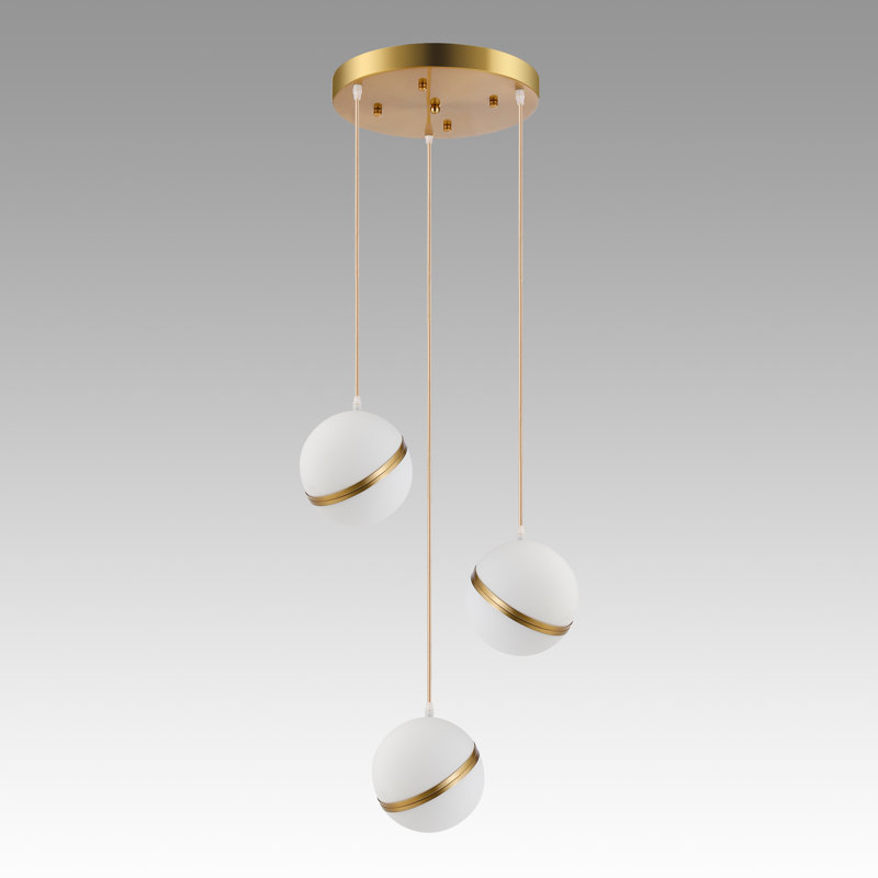 Mini-luminaire suspendu sphère en verre opale 3 lumières 3 lumières, Doré