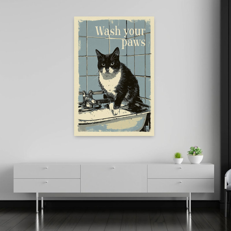 «Wash Your Paws», art mural rétro, H 60 po x l 40 po