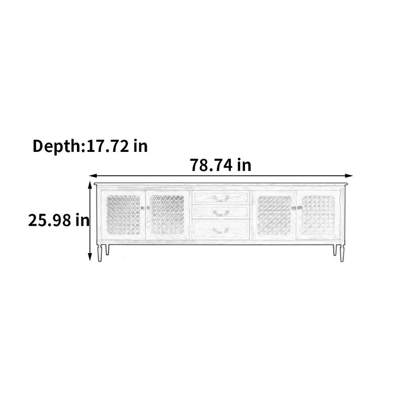 Meuble télé de style américain avec rangement rétro, H 25,98 po x L 78,74 po x l 17,72 po