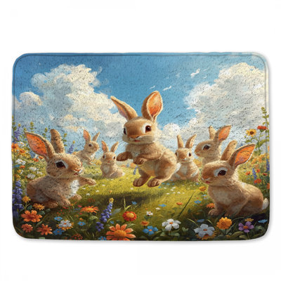 Tapis de bain Bunnies In Flower Meadow