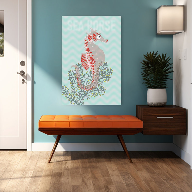 Whimsical Seahorse Ocean Playful Whimsical Contemporary Seahorse Horse Ocean Plant Wall Art, 48" H x 32" W