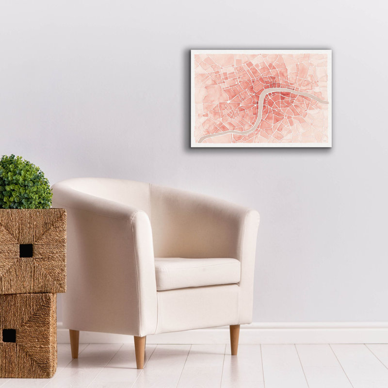 «Watercolor Wanderlust London Coral» par Laura Marshall, art mural sur toile, H 18 po x l 26 po x P 0,75 po