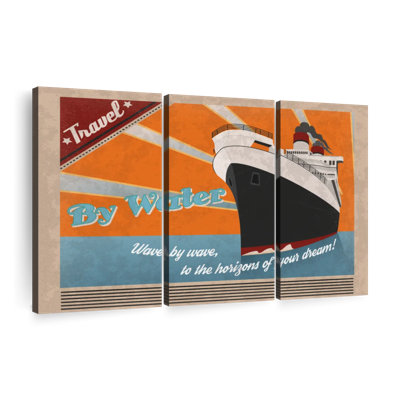 Croisière, voyage, impression sur toile de 3 pièces par Retro Revival